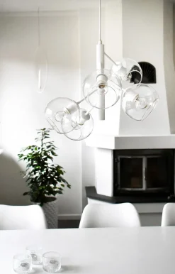 ATOM Taklampa 5-arm 48cm Vit/Klar