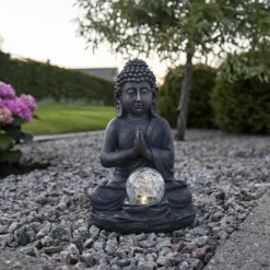 BUDDHA Solcellsdekoration 27cm Grå