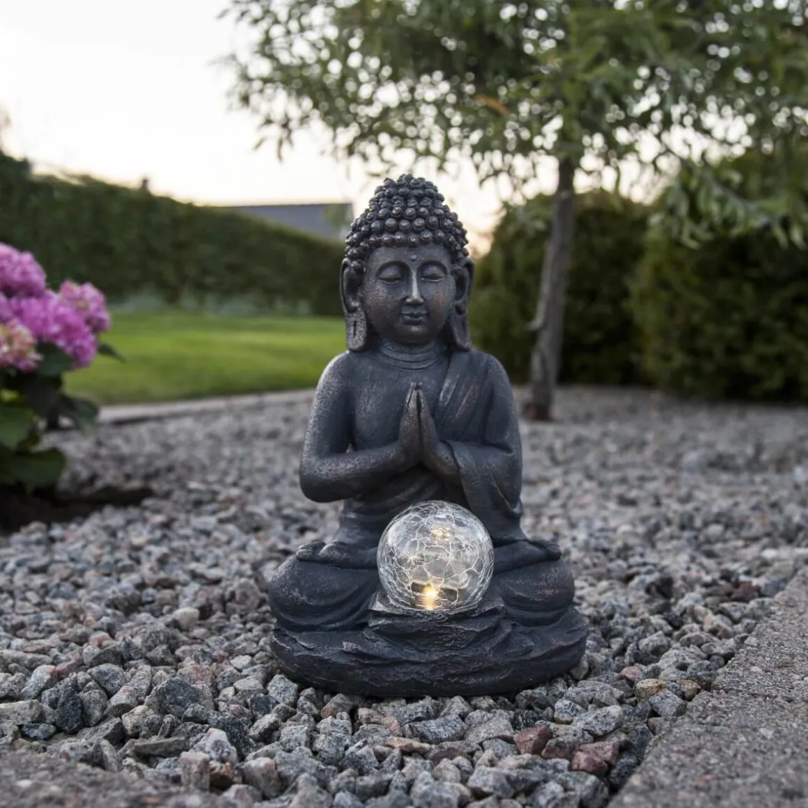 BUDDHA Solcellsdekoration 27cm Grå