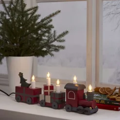 CHRISTMAS Tåg Träljusstake 28cm Grå/Röd