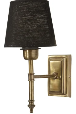 CLASSIC Vägglampa 27cm Antikmässing/Svart Linneskärm