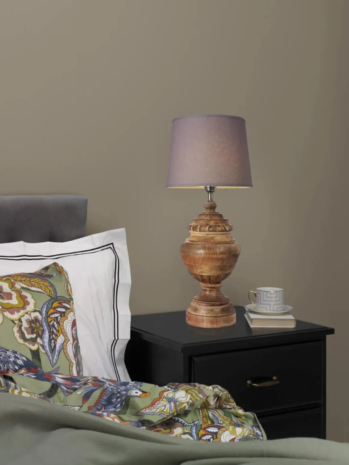 COTTEX Lampfot E27 47cm Trä/Borstad mässing