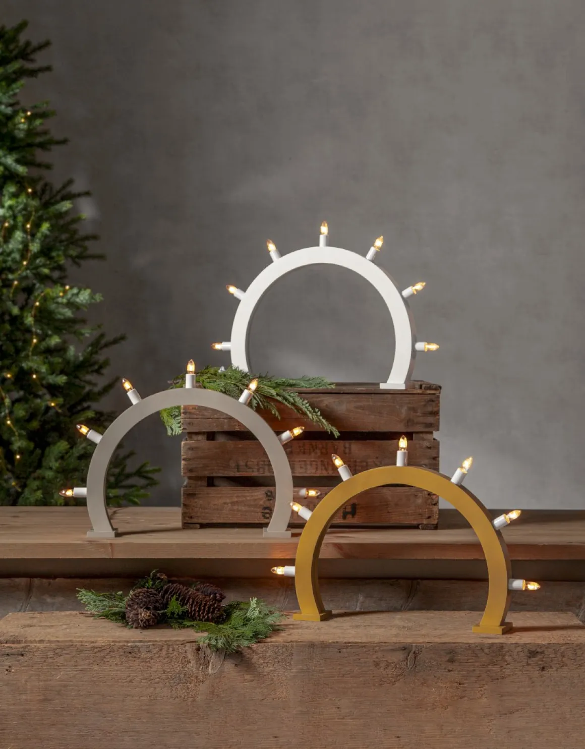 CRISP Träljusstake Båge 7L 48cm Beige