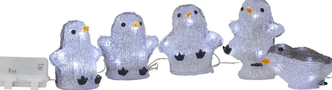 CRYSTALO Utomhusdekoration Pingviner Batteri 12cm 40LED Grå
