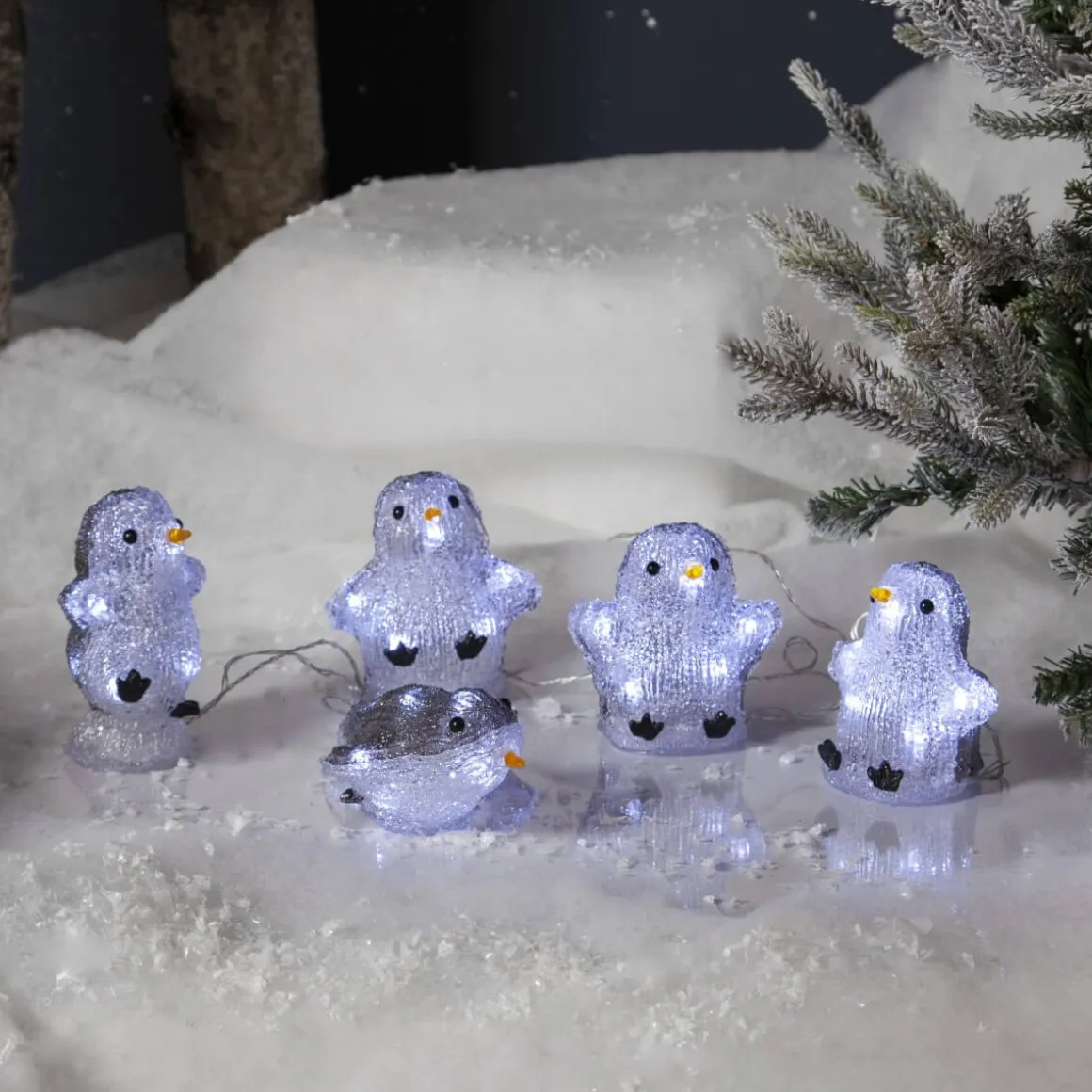 CRYSTALO Utomhusdekoration Pingviner Batteri 12cm 40LED Grå