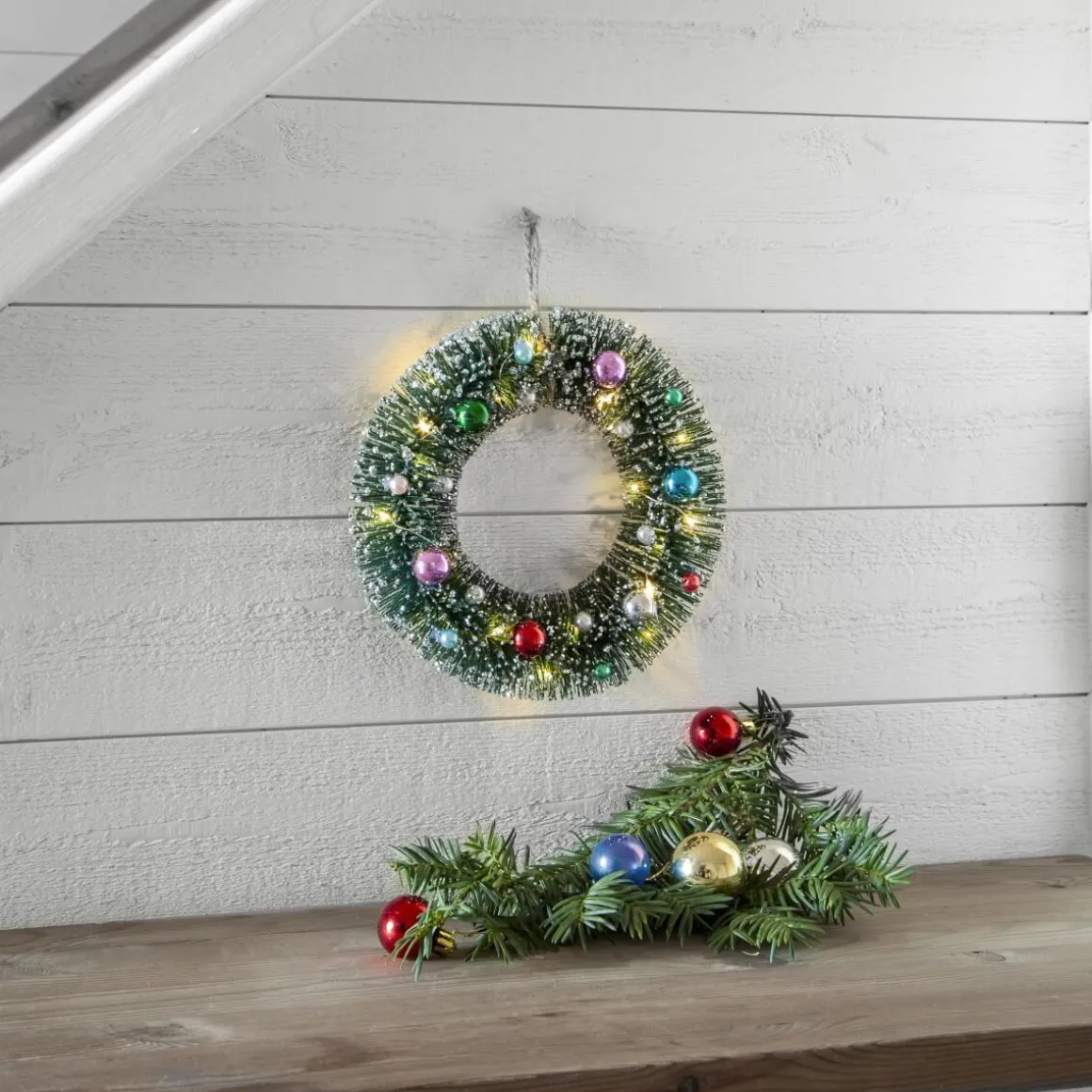 DECORINI Krans Batteri 20cm Grön