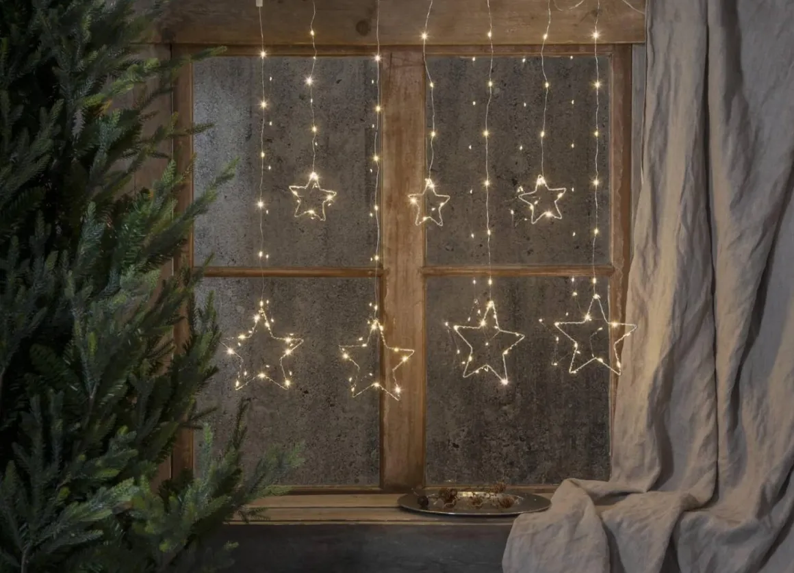 DEW DROP STARS Ljusgardin 1,2m 84LED Daylight/Silver