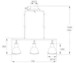 DUBLIN Taklampa 3:a 76cm Svart/Matt Mässing
