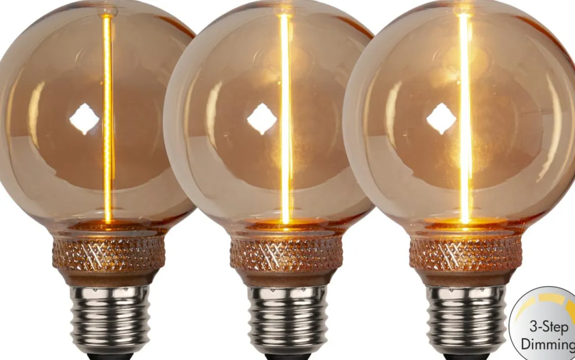 E27 Glob80 DecoLed 3-Steg Dimbar Minne 2W 1800K 100lm Amber