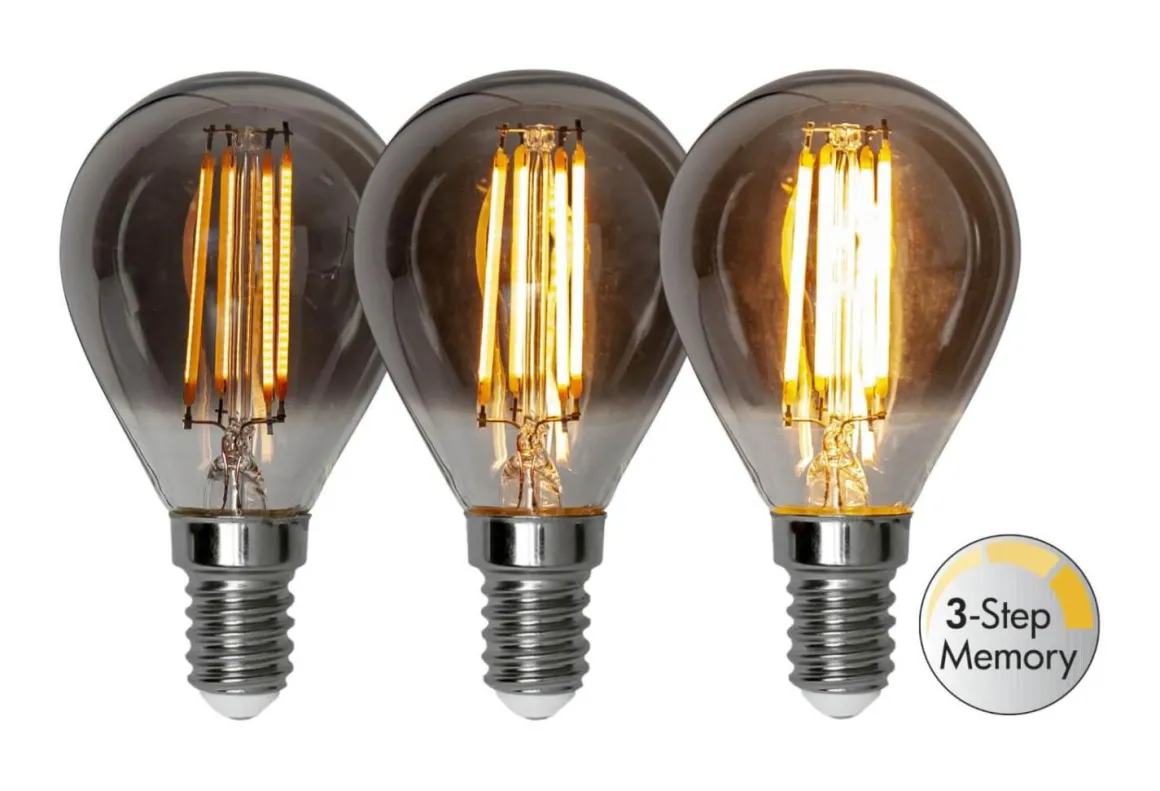 E14 Klot 3-Steg Dimbar Minne SoftGlow 2.9W 2200K 150lm Rökfärgad