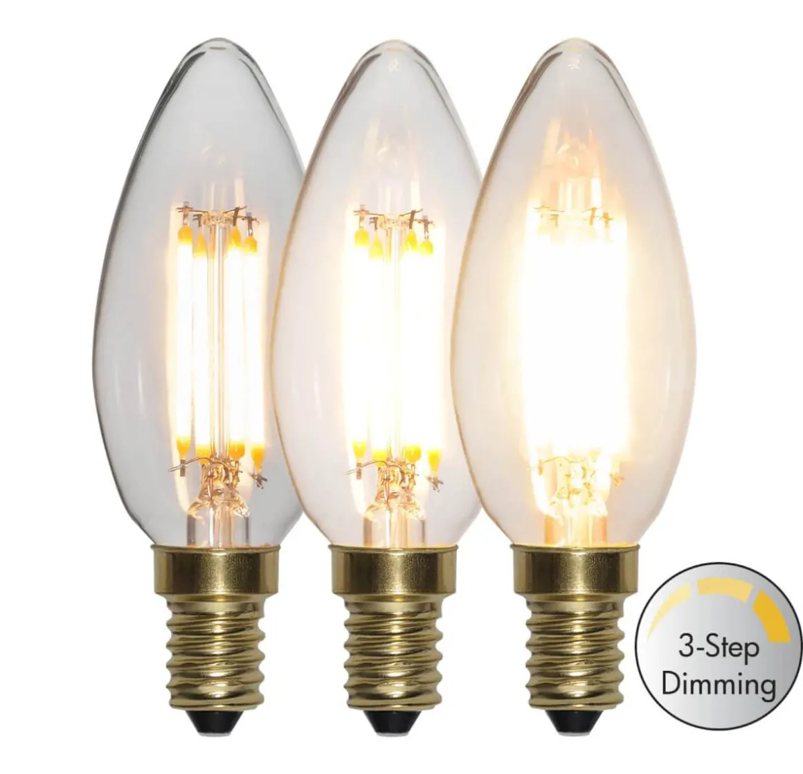 E14 Kronljus 3-Steg Dimbar Minne SoftGlow 4W 2100K 400lm LED-Lampa