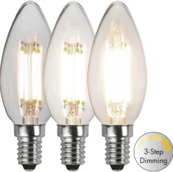 E14 Kronljus 3-Steg Dimbar Minne 4.2W 3000K 470lm Klar LED-Lampa