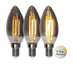 E14 Kronljus 3-Steg Dimbar Minne SoftGlow 2.9W 2200K 150lm Rökfärgad