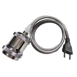 E27 Pendelupphäng 3,5m textilkabel Blank Krom