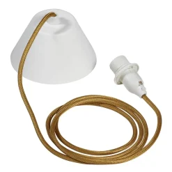 E14 Takupphäng Textil 2,1m Vit/Guld