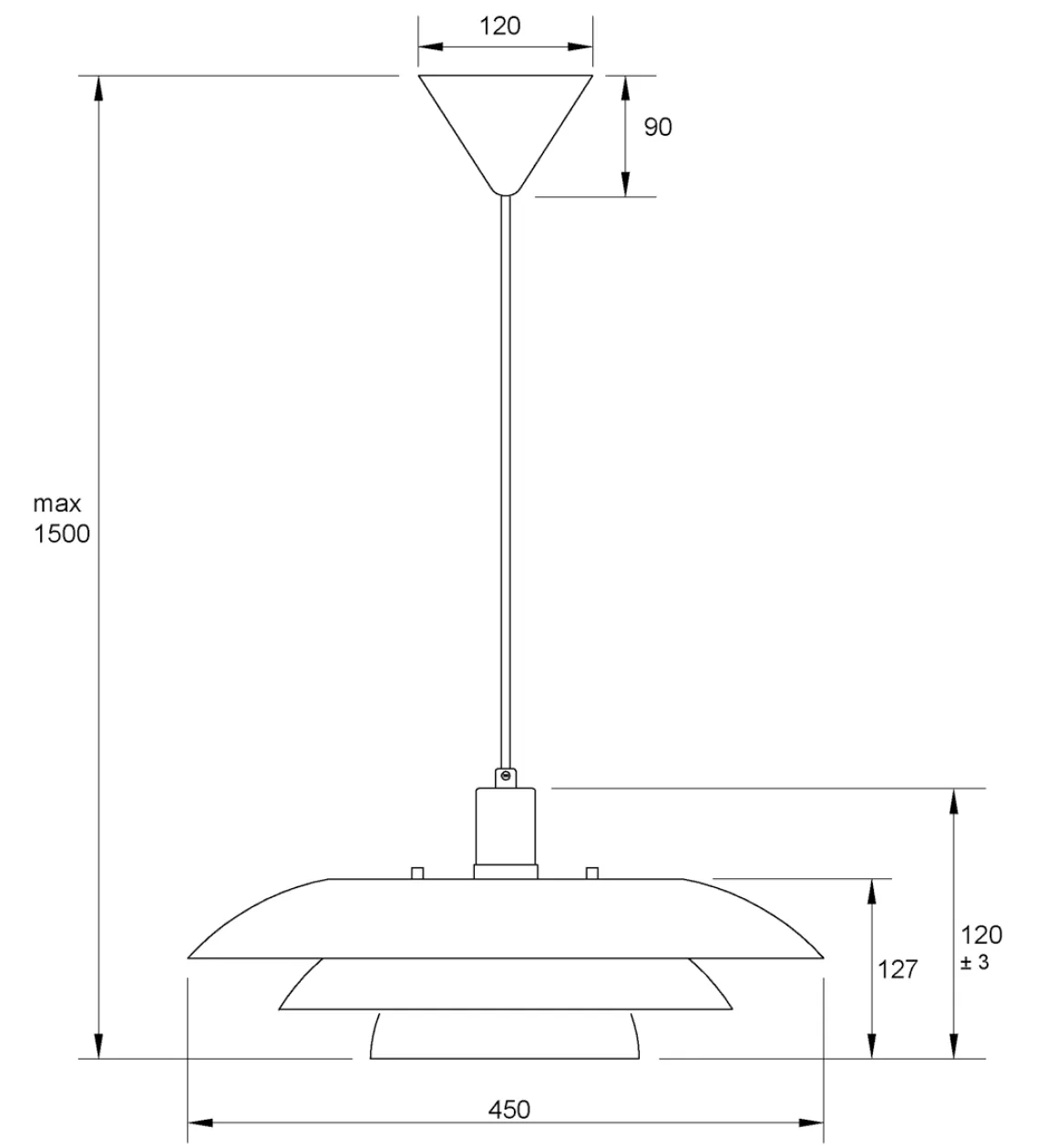 EPSILON Taklampa 45cm Svart