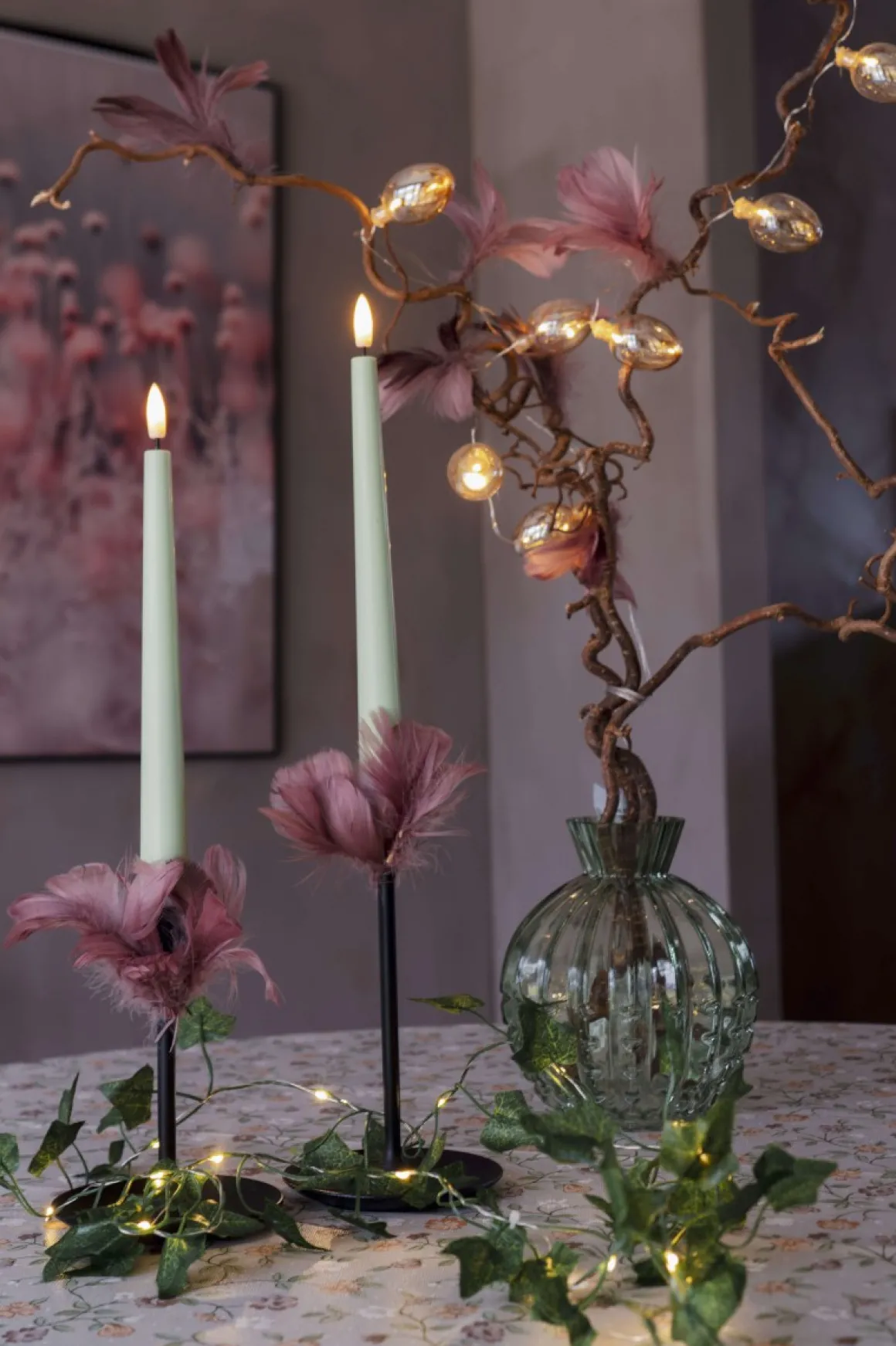 FLAMME CANDY LED-Antikljus 2-pack 26cm Grön