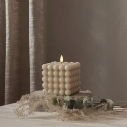 FLAMME DOT LED-Blockljus 12,5cm Beige