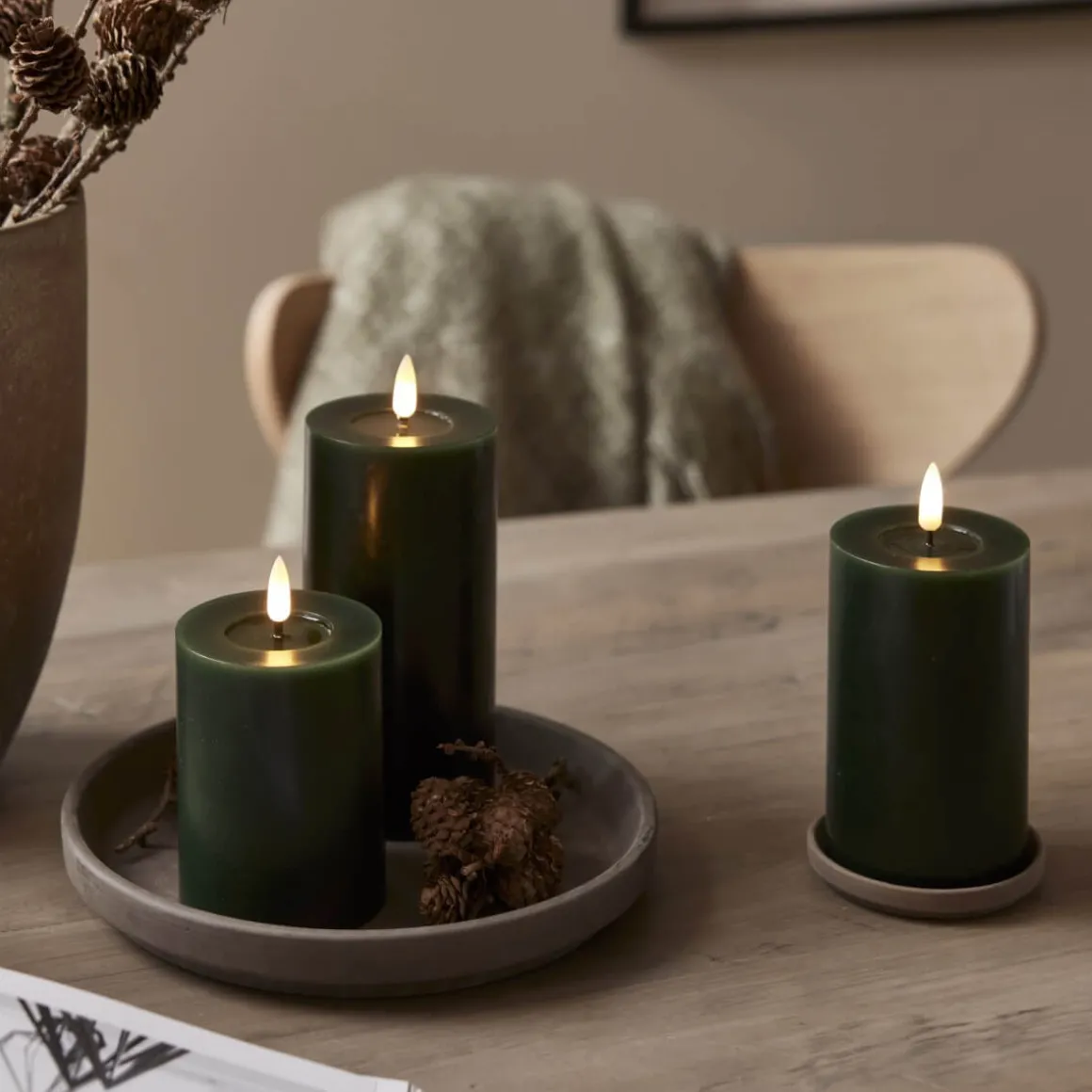 FLAMME FLOW LED-Blockljus Batteri 12,5cm Grön