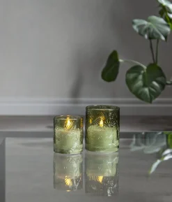 FLAMME LEAF LED-Blockljus 10cm Grön