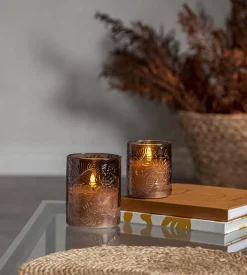 FLAMME LEAF LED-Blockljus 10cm Brun