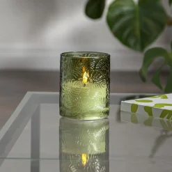 FLAMME LEAF LED-Blockljus 12,5cm Grön