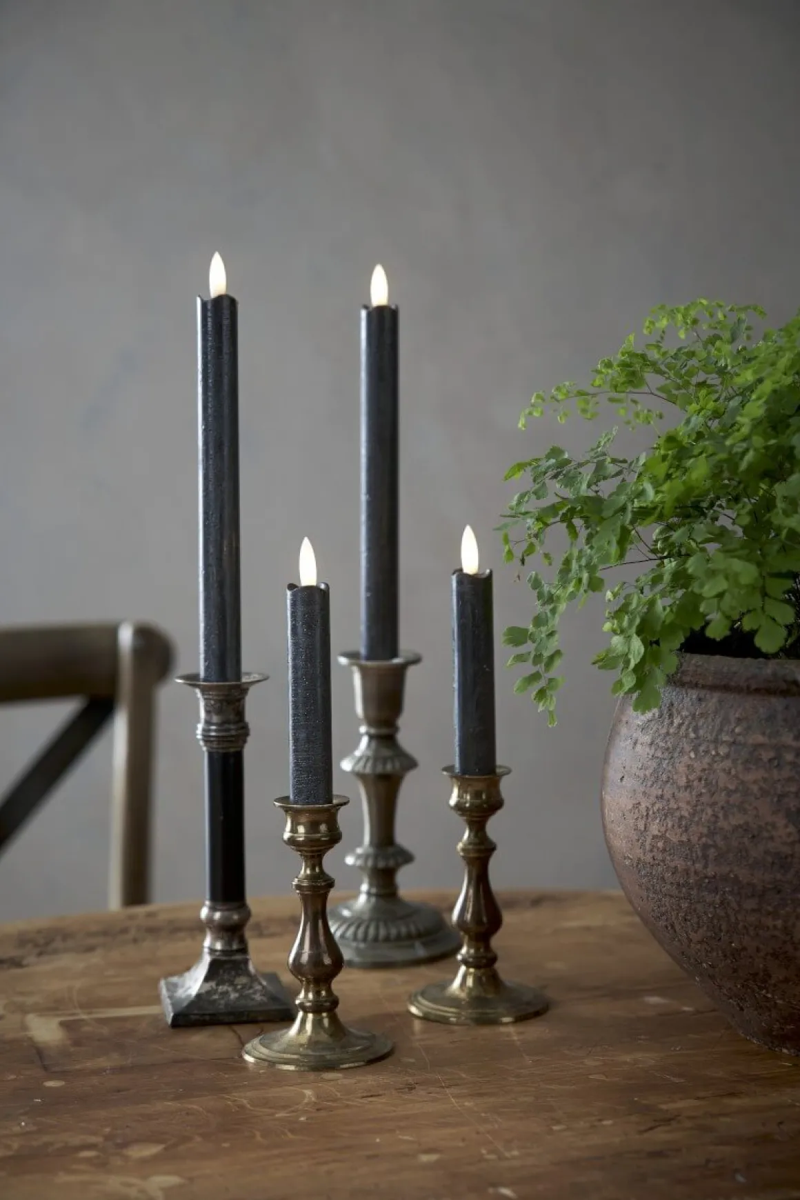 FLAMME LED-Antikljus 2-Pack Batteri 25cm Svart