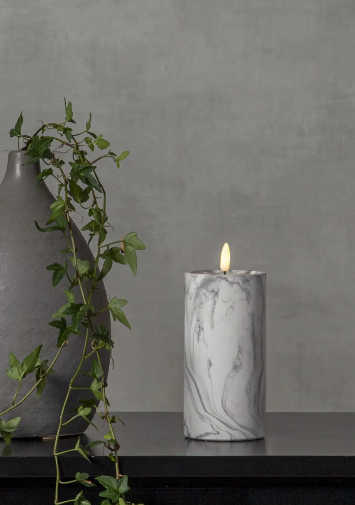 FLAMME MARBLE LED-Blockljus 17,5cm Grå