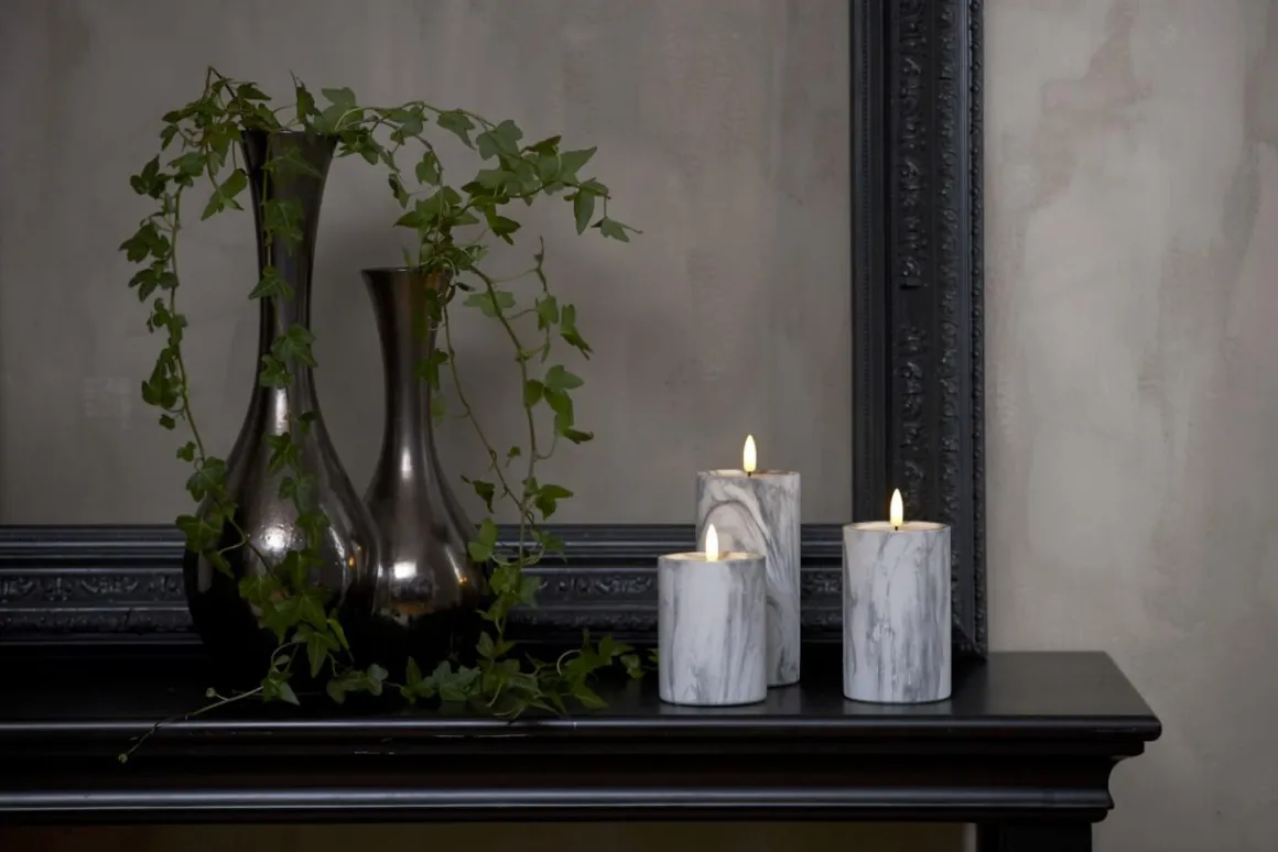 FLAMME MARBLE LED-Blockljus 17,5cm Grå