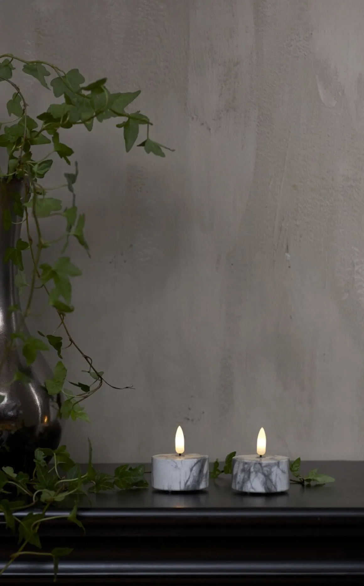 FLAMME MARBLE LED-Värmeljus 2-Pack 6cm Grå