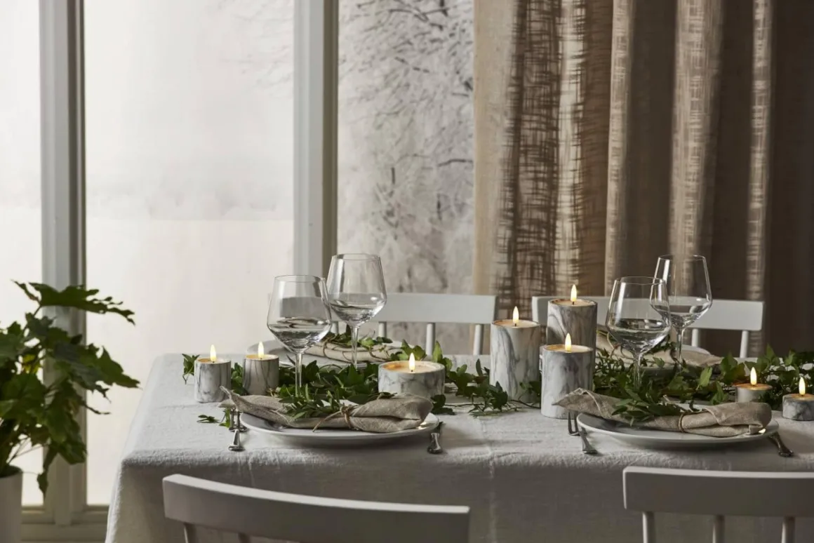 FLAMME MARBLE LED-Värmeljus 2-Pack 6cm Grå