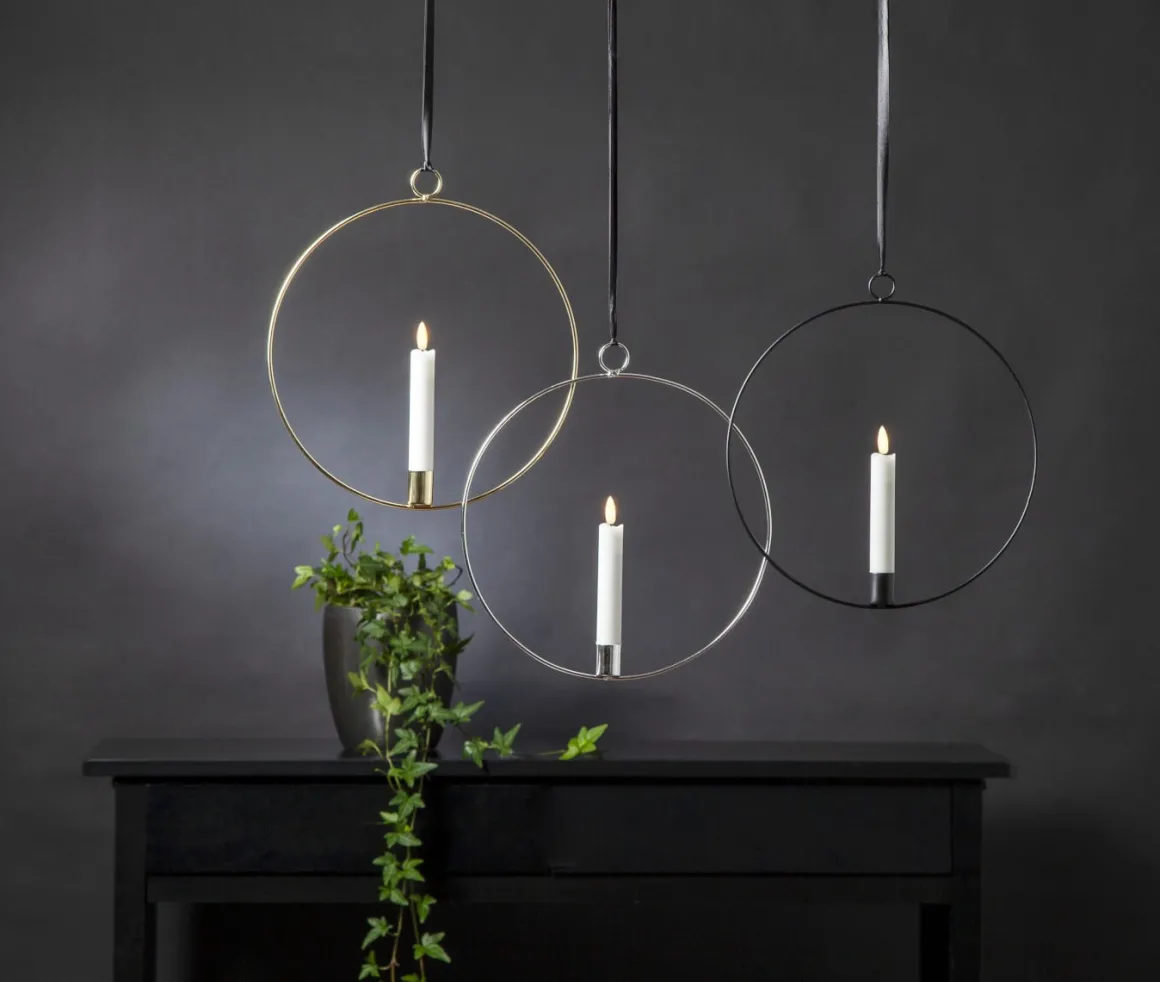 FLAMME RING med Batteridrivet Antikljus 28,5cm Silver