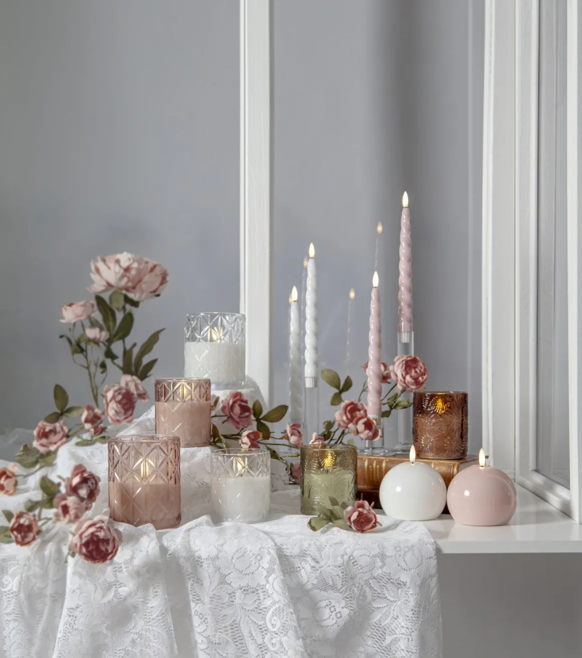 FLAMME ROMB LED-Blockljus Batteri 12,5cm Rosa