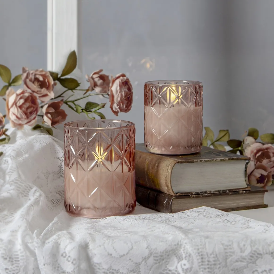 FLAMME ROMB LED-Blockljus Batteri 10cm Rosa