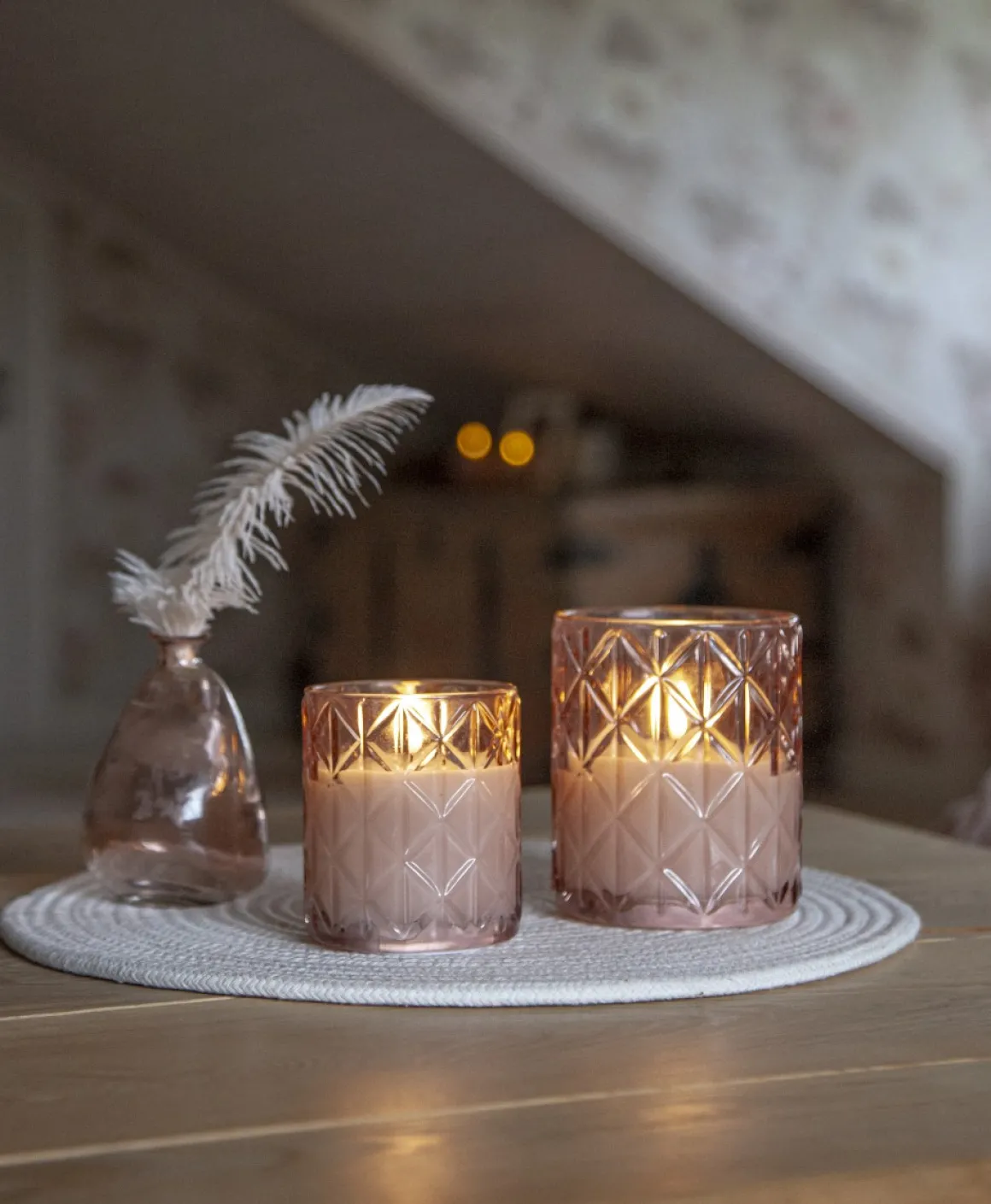 FLAMME ROMB LED-Blockljus Batteri 10cm Rosa