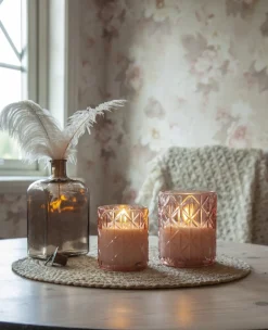 FLAMME ROMB LED-Blockljus Batteri 10cm Rosa