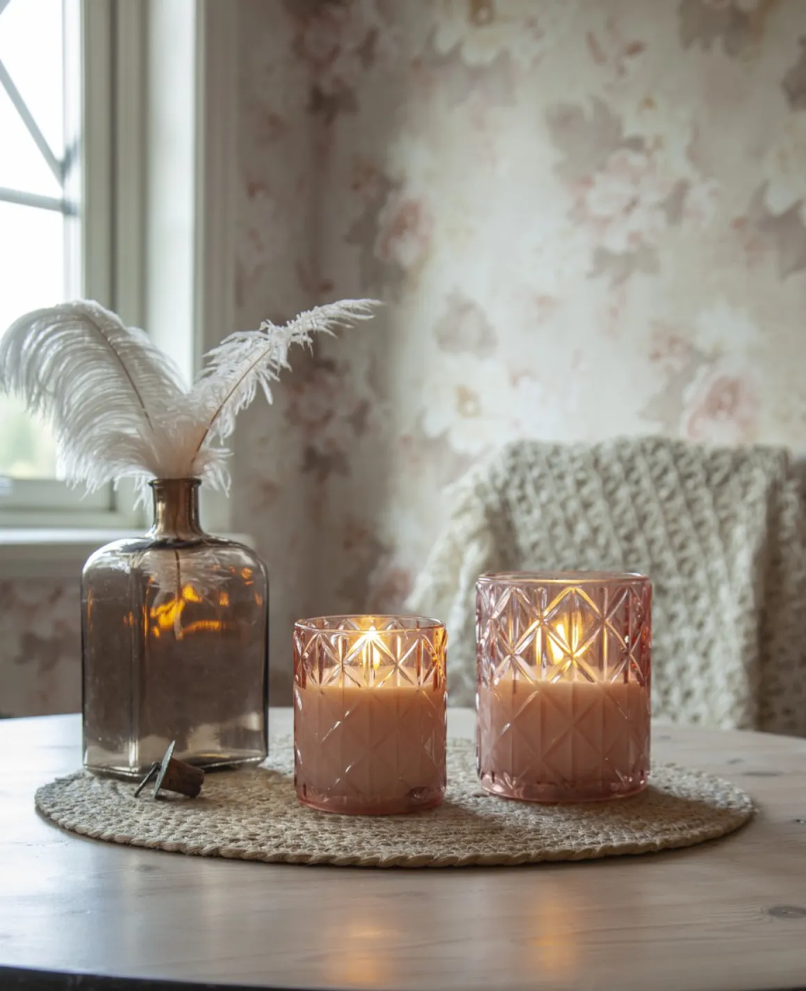 FLAMME ROMB LED-Blockljus Batteri 10cm Rosa