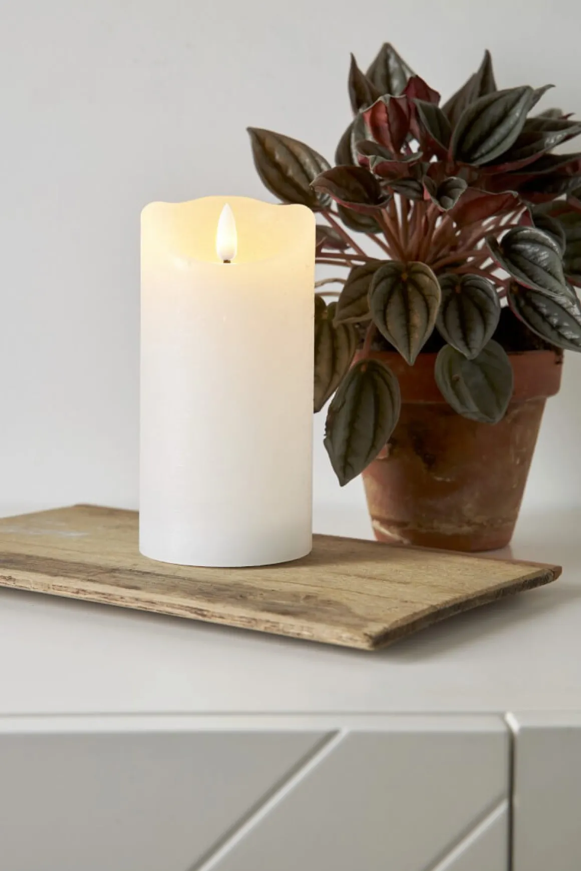 FLAMME RUSTIC LED-Blockljus 15cm Vit