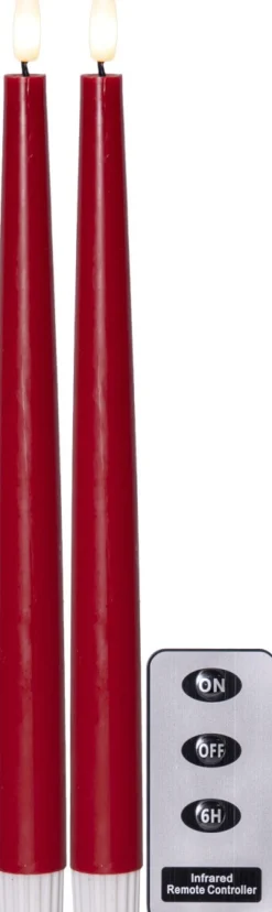 FLAMME SLIM LED-Antikljus 2-pack 28 cm Röd