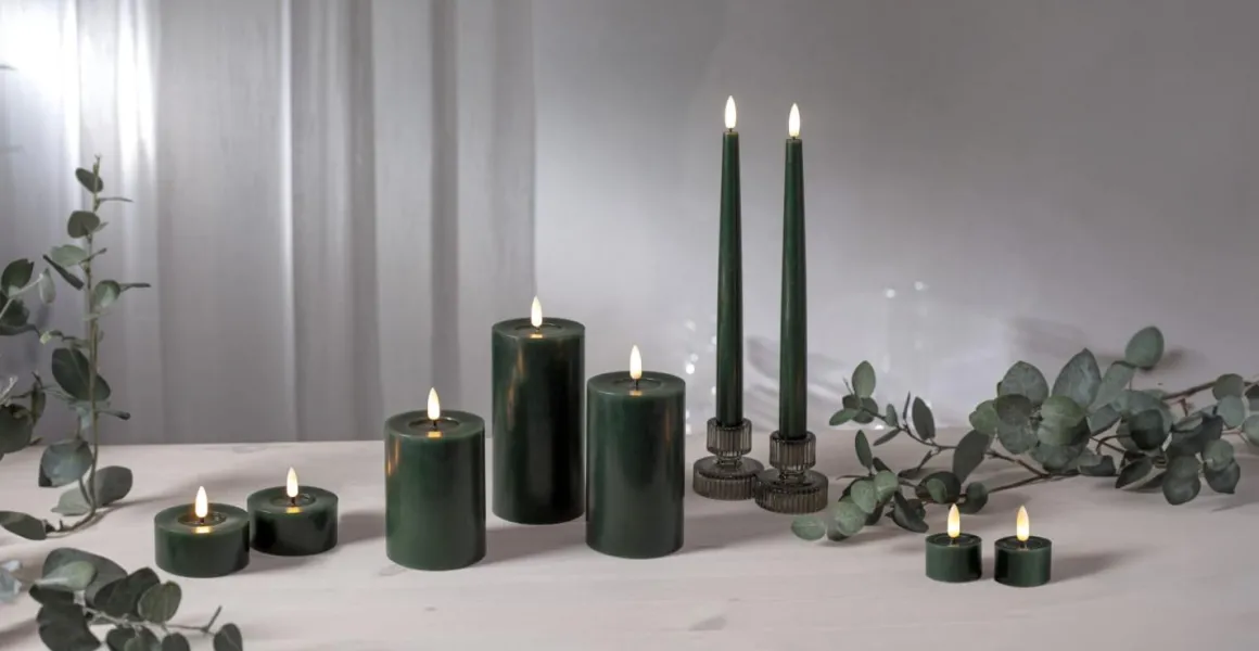 FLAMME SLIM LED-Antikljus 2-pack 28 cm Grön