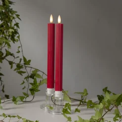 FLAMME STIPE LED-Antikljus 2-pack 25cm Röd