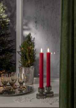 FLAMME STIPE LED-Antikljus 2-pack 25cm Röd