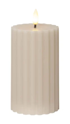 FLAMME STRIPE Blockljus 15cm Beige