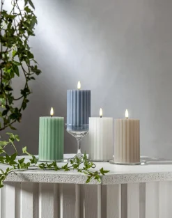 FLAMME STRIPE Blockljus 15cm Blå