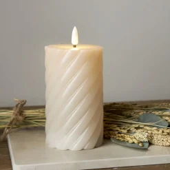 FLAMME SWIRL LED-Blockljus 15cm Beige