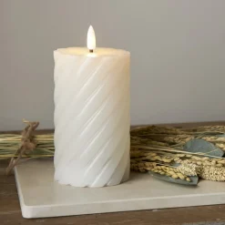 FLAMME SWIRL LED-Blockljus 15cm Vit