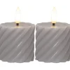FLAMME SWIRL LED-Blockljus 2-Pack 7,5cm Grå