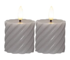 FLAMME SWIRL LED-Blockljus 2-Pack 7,5cm Grå