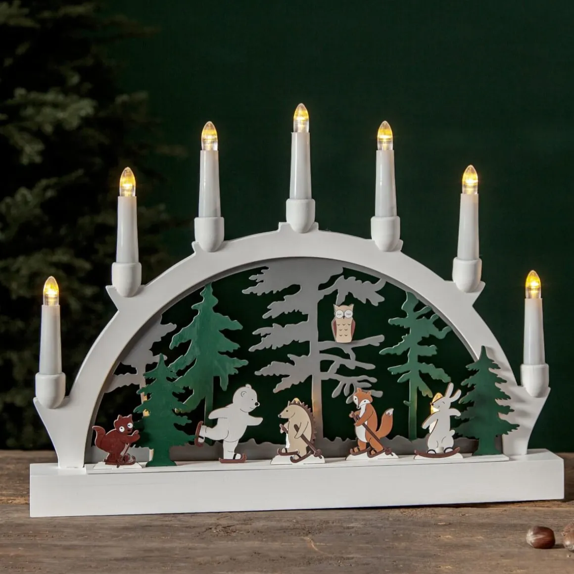 FOREST FRIENDS Ljusstake Skridsko Batteri 45cm Flerfärgad