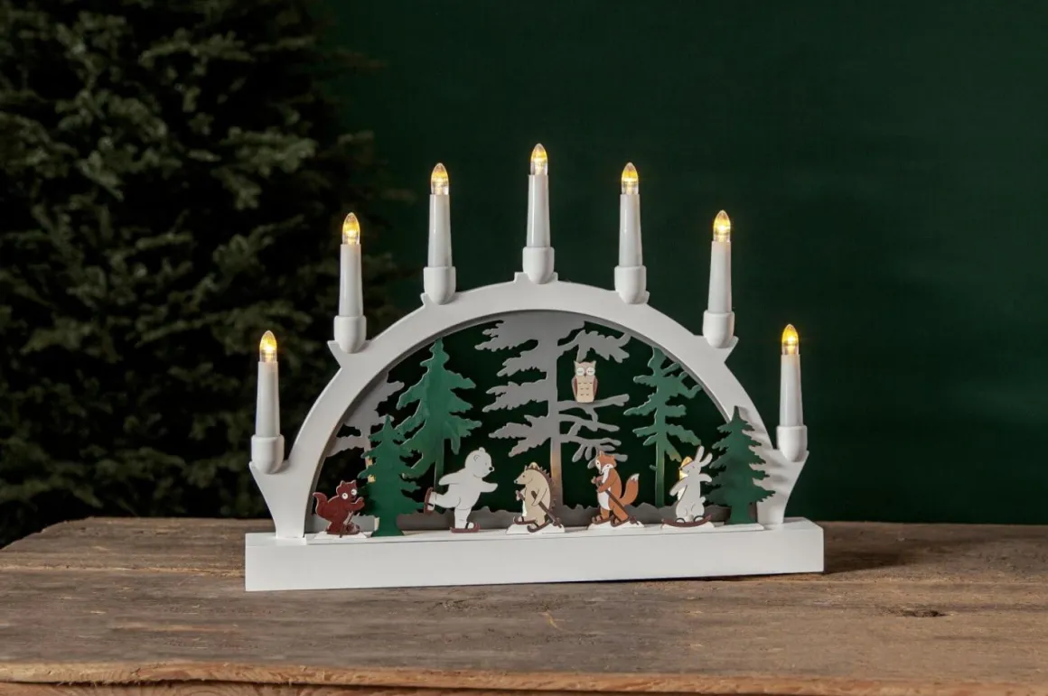 FOREST FRIENDS Ljusstake Skridsko Batteri 45cm Flerfärgad